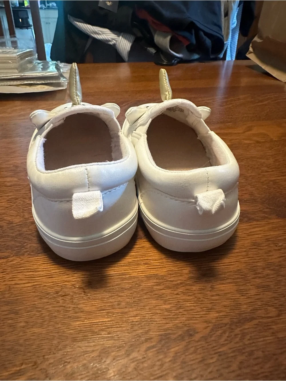 Old Navy White Kids Unicorn Slip-On Sneakers with Pink Accents and Gold Horns